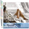 Image de Figured'Art Schilderen op Nummer Volwassenen canvas Rust met uitzicht op de zee - Handwerk acrylverf Kit DIY Compleet - 40x50cm zonder frame