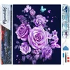 Image de Figured'Art Diamond Painting set Volwassenen 40x50 cm Paarse bloemen en vlinders - 5D DIY Art full drill vierkante diamant - Opgerold canvas