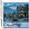 Image de Figured'Art Schilderen op Nummer Volwassenen canvas Tramstation in Crepuscule - Handwerk acrylverf Kit DIY Compleet - 40x50cm zonder frame