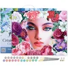 Image de Figured'Art Schilderen op Nummer Volwassenen met lijst - Gezicht en Bloemen - Handwerk acrylverf Kit DIY Compleet - 40x50cm Canvas al ingelijst