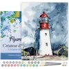 Image de Figured'Art Schilderen op Nummer Volwassenen met lijst - Vuurtoren onder een bewolkte hemel - Handwerk acrylverf Kit DIY Compleet - 40x50cm Canvas al ingelijst
