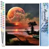 Image de Figured'Art Schilderen op Nummer Volwassenen canvas Volle maan en strand - Handwerk acrylverf Kit DIY Compleet - 40x50cm zonder frame