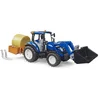 Image de Bruder New Holland T5.120 + voorlader, laadbak, vorken + ronde balen 1:16