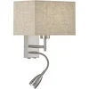 Image de Fischer & Honsel Dream - Wandlamp met flexibele LED leeslamp - E27 - Nikkelkleurige met beige linnen lampenkap
