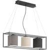 Image de Hanglamp Linnen hanglamp metalen frame eetkamerlamp 3-bol, zwart grijs beige, E27 fitting, LxBxH 90x20x160 cm