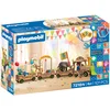 Image de Playmobil verjaardagstrein speelgoedset met dieren en stickers.