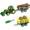 Image de Klein Toys John Deere trekker - 1:24 - om te bouwen naar hout- of hooiwagen - groen geel