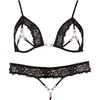 Image de Abierta Fina   Sexy Extravagante Verleidings Lingerie Set met Strass Elementen voor Openheid met Klasse   Maat S   Zwart
