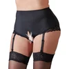 Image de Cottelli Plus Size   Hoge Jarretel Slip met Open Kruis en Kanten Rand Sexy en Uitdagend   Maat 2XL - Zwart