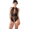 Image de Abierta Fina   Transparante Erotische Body met Halter Ontwerp met een Verfijnde Open Middenstuk voor Extra Uitdaging   Maat S   Zwart