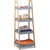Image de badkamerrek bamboe - 4 etages - 98 x 36 x 34,5 cm - staand keukenrek - grijs