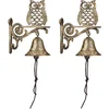 Image de 2x deurbel gietijzer - tuinbel uil - wandbel goud - tuindecoratie - buitenbel