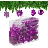 Image de Kerstballen set van 100 - plastic - mat - glanzend - glitters - 10 designs - paars