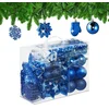 Image de Kerstballen set van 100 - plastic - mat - glanzend - glitters - 10 designs - blauw