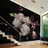 Image de Fotobehang bloemen zwart geel, Fotobehang met rozen in roze zwart, 3D bloemenbehang, 3,5 x 2,55 m, BRICOFLOR.nl