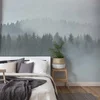 Image de Fotobehang mist bos, Grijs behang met bomen, Vlies fotobehang met bos, 3D vliesbehang in 3,50 x 2,55 m, BRICOFLOR.nl