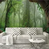 Image de 3D behang, Groen fotobehang met jungle motief, Jungle behang in groen, Vliesbehang tropisch regenwoud, BRICOFLOR.nl