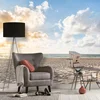 Image de Fotobehang zee strandstoel, zee fotobehang zonsondergang, lichtblauw behang maritiem , 3D behang met strand motief, 3,50 x 2,55 m, BRICOFLOR.nl