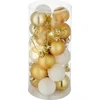 Image de tectake® Set van 24 Kerstballen - Mat, Glanzend en Glinsterend Oppervlak - Kerstballen van Robuust Plastic - Kerstversiering met Opbergbox - Kerstboomversiering - 4 cm - Wit/Goud