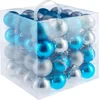 Image de tectake® Set van 64 Kerstballen - Mat, Glanzend en Glinsterend Oppervlak - Kerstballen van Robuust Plastic - Kerstversiering met Opbergbox - Kerstboomversiering - 6 cm - Zilver/Blauw