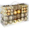 Image de tectake® Set van 100 Kerstballen - Mat, Glanzend en Glinsterend Oppervlak - Kerstballen van Robuust Plastic - Kerstversiering met Opbergbox - Kerstboomversiering in Verschillende Maten - Goud