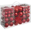 Image de tectake® Set van 84 Kerstballen, 1 Parelsnoer en Kerstster Piek - Mat, Glanzend en Glinsterend Oppervlak - Kerstballen van Robuust Plastic - Kerstversiering met Opbergbox - Kerstboomversiering in Verschillende Maten - Rood