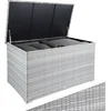 Image de tectake® Aluminium wicker opbergbox - Outdoor kussenbox - Uitneembare binnenzak - Weerbestendig en afsluitbaar met deksel - Inclusief 2 handgrepen, deksel en gasveren - UV bestendig - Inhoud 750 l - Afmeting (LxBxH) 145 x 82,5 x 79,5 cm - Lichtgrijs