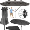 Image de tectake® Dubbele parasol met zwengel - Aluminium parasol met zonwering UV50+ - Rechthoekige tuinparasol - Vrijstaand als terrasoverkapping of marktparasol - Afmeting (LxBxH) 460 x 270 x 241 cm - Grijs