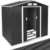 Image de tectake® Tuinhuis met Puntdak - Metaal Fundering - Weerbestendig - Tuinschuur - Fietsenberging - Fietsenhok - Gereedschaps Schuur - 214 x 130 x 185 cm - grijs/wit