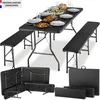 Image de tectake® 3-delige Tuintafel Set - 180 cm - Campingtafel met 2 Banken - Inklapbaar - Lichtgewicht - Camping Tafel met Handgrepen - Ook te gebruiken als Biertafel, Picknicktafel, Buffettafel - Zwart