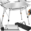 Image de tectake® Campingtafel - Klaptafel van aluminium - Oprolbaar tafelblad - Opvouwbare campingtafel - Reistafel - Tuintafel - Weerbestendig - In hoogte verstelbare poten - Draagtas - Afmeting (LxBxH) 90 x 52 x 47 - 70 cm - Zilverkleurig