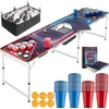 Image de tectake® Beerpong Tafel met Bekerhouders - IJskoeler en Feestdecoratie - LED-verlichting - Bierpong Tafel in Hoogte Verstelbaar en Inklapbaar - Drankspel met Accessoires - 100x Plastic Bekers, 6x pingpongballen, Kaartspel met Kaarten