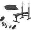 Image de Gorilla Sports Halterbank zwart met 100 kg halterset - Fitnessbank - Verstelbaar - Halterstang met gewichten - Puzzelmat