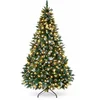 Image de Yorbay Kunstkerstboom 150 cm - Sneeuw en Dennenappels - LED Verlichting - Inclusief Metalen Standaard