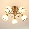 Image de Lindby - plafondlamp - 5lichts - Glas, metaal - H: 26 cm - E14 - wit gesatineerd, antiek messing