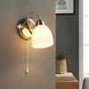 Image de Lindby - wandlamp - 1licht - Glas, metaal - H: 20 cm - E14 - wit, antiek messing