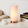 Image de Lindby - Tafellamp- met dimmer - 1licht - stof, metaal - H: 26 cm - E14 - wit, gesatineerd koper