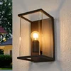 Image de Lucande - Wandlamp buiten - 1licht - Aluminium, glas - H: 30 cm - E27 - donkergrijs, helder