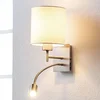 Image de Lindby - Wandlamp - 1licht - Stof, metaal - H: 28 cm - E27 - wit, mat nikkel