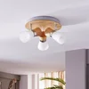 Image de Lindby - plafondlamp hout - 3lichts - Glas, hout, metaal - H: 16 cm - E14 - wit, licht hout, chroom