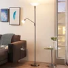 Image de Lindby - vloerlamp - 2lichts - Metaal, polycarbonaat - H: 180 cm - E27 - satijn nikkel, mat wit