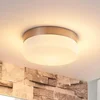 Image de Lindby - Plafondlamp badkamer - 1licht - Glas, metaal - H: 6.5 cm - E27 - wit, nikkel gesatineerd