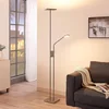 Image de Lindby - LED vloerlamp- met dimmer - 2lichts - Metaal, glas - H: 180 cm - vernikkeld satijn - Inclusief lichtbronnen