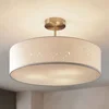 Image de Lindby - plafondlamp - 3lichts - Stof, metaal - H: 30 cm - E27 - wit, nikkel gesatineerd