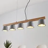 Image de Lucande - hanglamp - 5lichts - Beton, hout, metaal - E14 - grijs, licht eiken