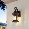 Image de Lindby - Wandlamp buiten - 1licht - Aluminium, glas - H: 38.5 cm - E27 - bruin, goud, helder