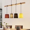 Image de Lindby - Hanglamp - 4lichts - Textiel, hout - H: 22 cm - E27 - rood, grijs, zwart, geel, licht hout