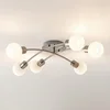 Image de Lindby - plafondlamp - 6lichts - Ijzer, glas - H: 18 cm - E14 - nikkel satijn, wit