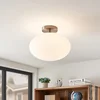Image de Lindby - plafondlamp - 1licht - Ijzer, glas - H: 33 cm - E27 - satijn nikkel, opaal wit