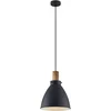 Image de Lindby - hanglamp - 1licht - IJzer, eucalyptushout - H: 28 cm - E27 - zwart, licht hout